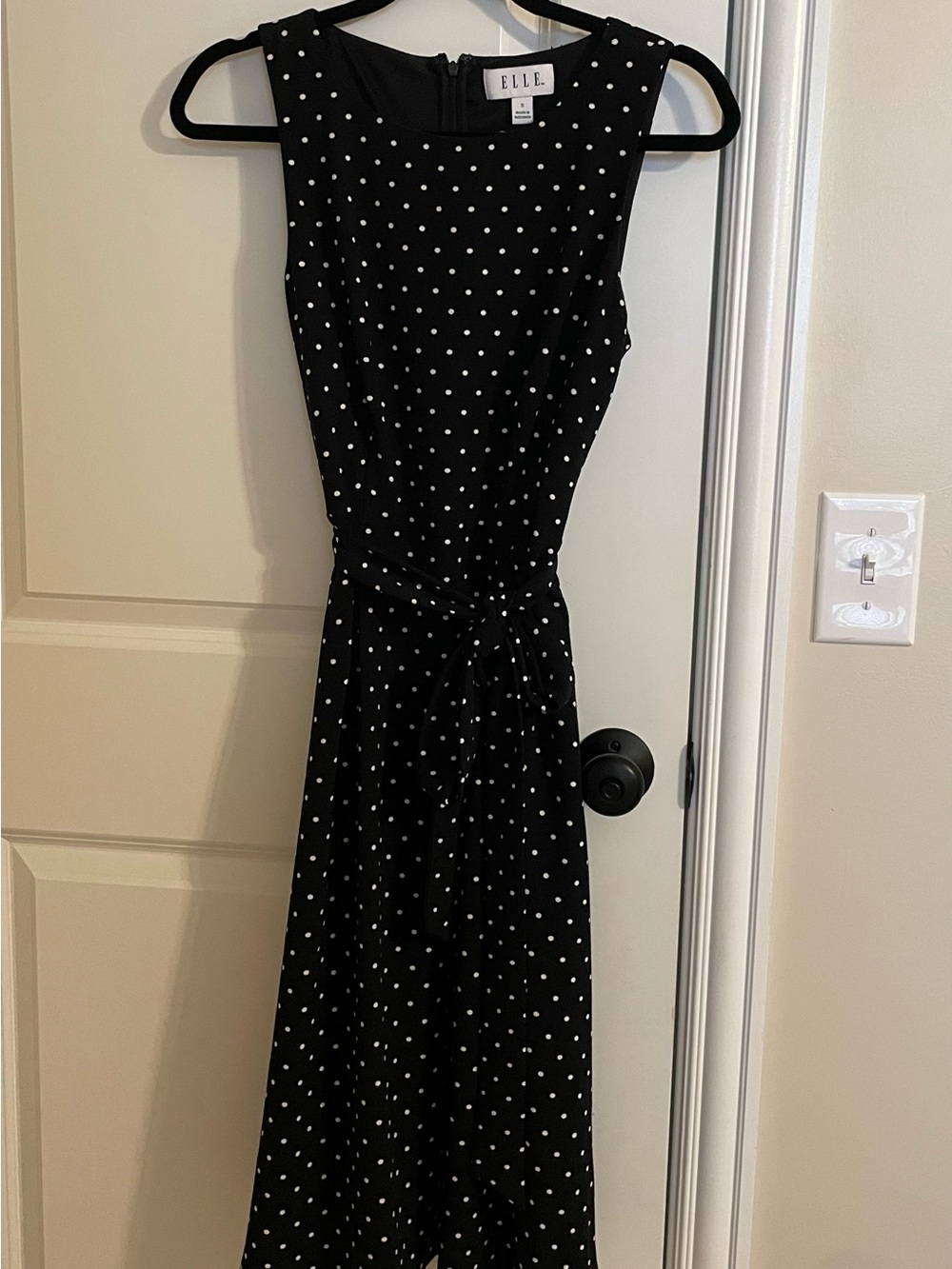 ELLE Black and White Polka Dot Sleeveless Midi Dress